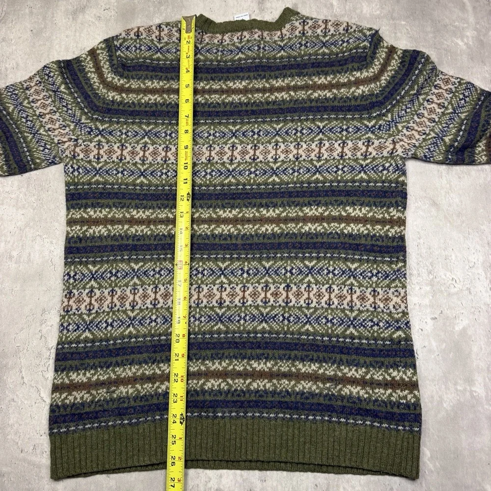 GAP Men's L Wool Blend Fair Isle Nordic Knit Sweater Olive Green Crewneck